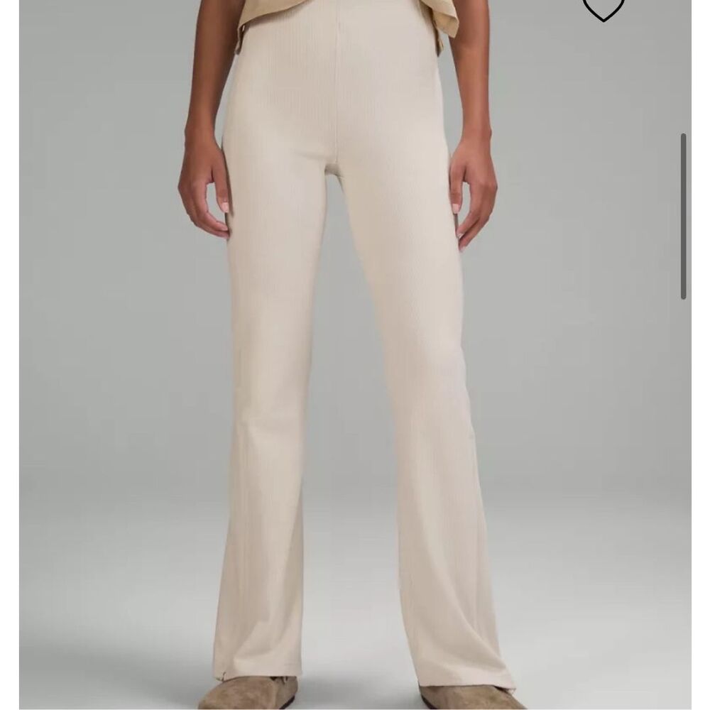 Lululemon Brushed Softstreme Ribbed Zip Flared Pant Size 10 32.5” Inseam BONE